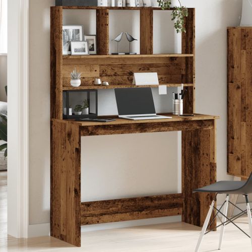 Bureau avec étagères vieux bois 102x45x148 cm bois d'ingénierie - Photo n°3; ?>