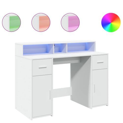 Bureau avec lumières LED blanc 120x55x91 cm bois d'ingénierie - Photo n°2; ?>