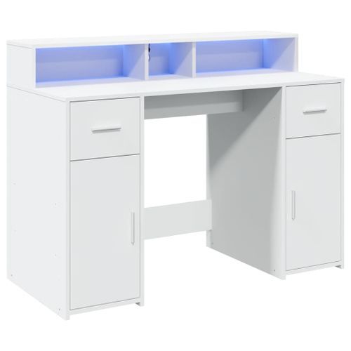 Bureau avec lumières LED blanc 120x55x91 cm bois d'ingénierie - Photo n°3; ?>