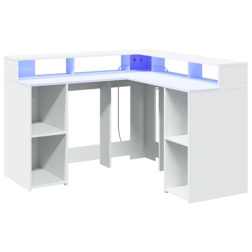 Bureau avec lumières LED blanc 130x130x91 cm bois d'ingénierie - Photo n°3; ?>