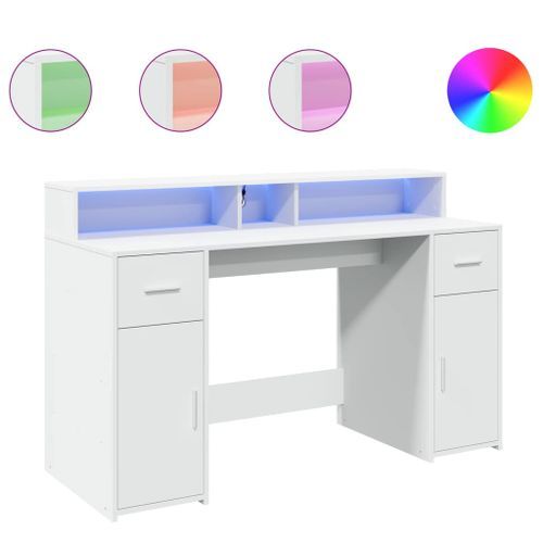 Bureau avec lumières LED blanc 140x55x91 cm bois d'ingénierie - Photo n°2; ?>