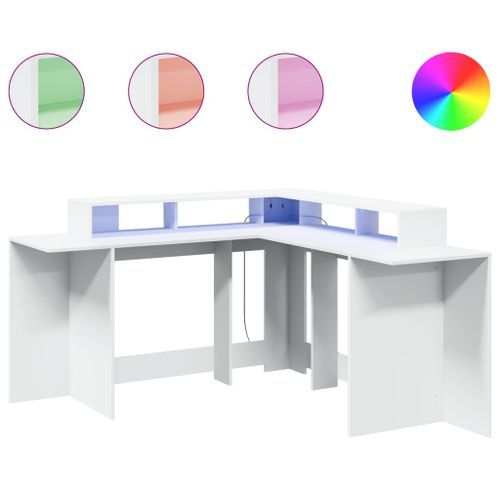 Bureau avec lumières LED blanc 152x152x91 cm bois d'ingénierie - Photo n°2; ?>