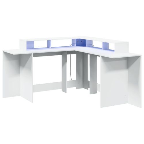 Bureau avec lumières LED blanc 152x152x91 cm bois d'ingénierie - Photo n°3; ?>