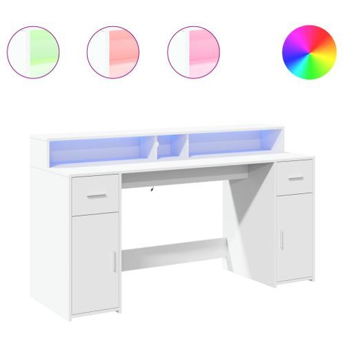 Bureau avec lumières LED blanc 160x55x91 cm bois d'ingénierie - Photo n°2; ?>