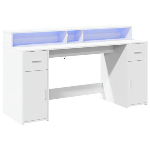 Bureau avec lumières LED blanc 160x55x91 cm bois d'ingénierie - Photo n°3; ?>