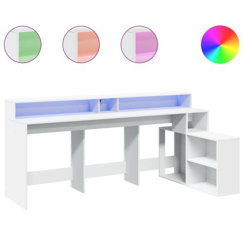 Bureau avec lumières LED blanc 200x104x91 cm bois d'ingénierie - Photo n°2; ?>