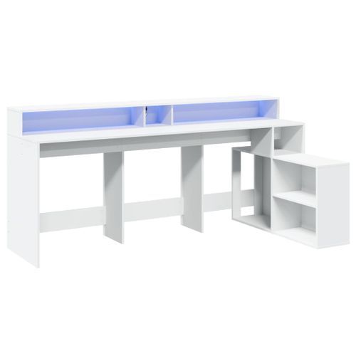 Bureau avec lumières LED blanc 200x104x91 cm bois d'ingénierie - Photo n°3; ?>