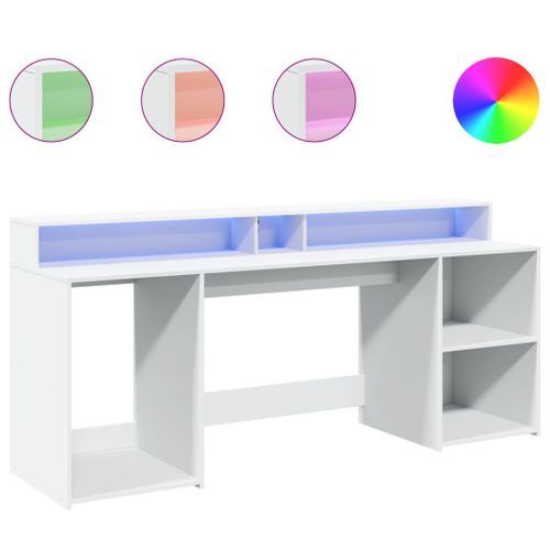 Bureau avec lumières LED blanc 200x55x91 cm bois d'ingénierie - Photo n°2; ?>