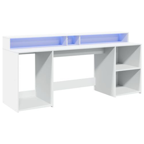 Bureau avec lumières LED blanc 200x55x91 cm bois d'ingénierie - Photo n°3; ?>