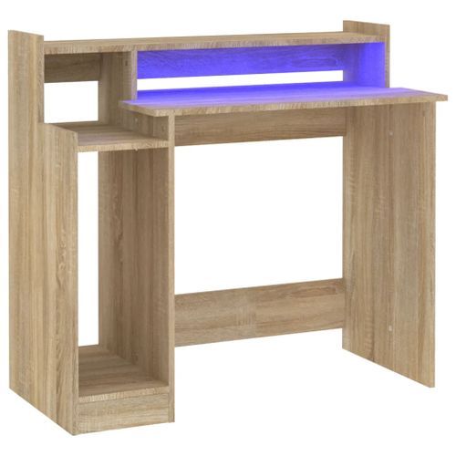 Bureau avec lumières LED Chêne 97x45x90 cm Bois d'ingénierie - Photo n°2; ?>