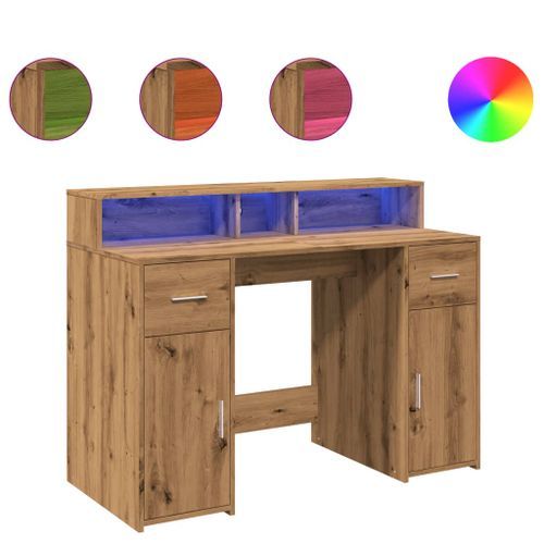 Bureau avec lumières LED chêne artisanal bois d'ingénierie - Photo n°2; ?>