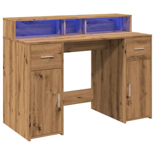 Bureau avec lumières LED chêne artisanal bois d'ingénierie - Photo n°3; ?>