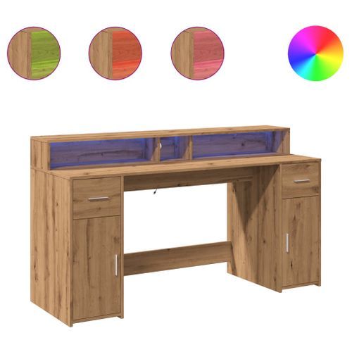 Bureau avec lumières LED chêne artisanal bois d'ingénierie - Photo n°2; ?>