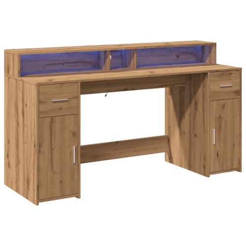 Bureau avec lumières LED chêne artisanal bois d'ingénierie - Photo n°3; ?>