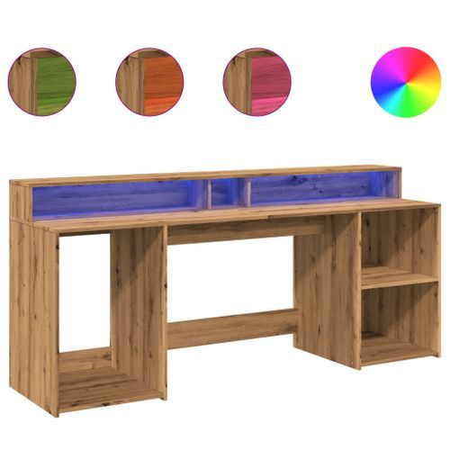 Bureau avec lumières LED chêne artisanal bois d'ingénierie - Photo n°2; ?>