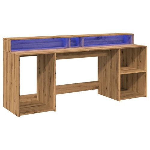 Bureau avec lumières LED chêne artisanal bois d'ingénierie - Photo n°3; ?>