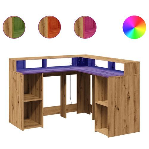 Bureau avec lumières LED chêne artisanal bois d'ingénierie - Photo n°2; ?>