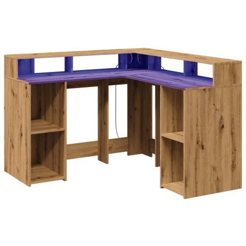 Bureau avec lumières LED chêne artisanal bois d'ingénierie - Photo n°3; ?>