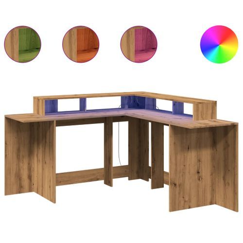 Bureau avec lumières LED chêne artisanal bois d'ingénierie - Photo n°2; ?>