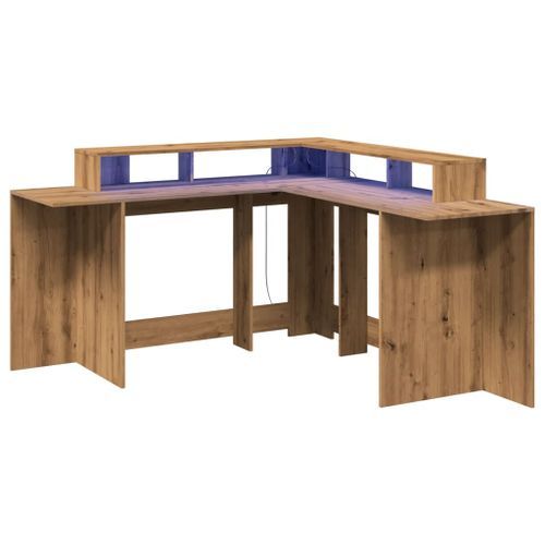 Bureau avec lumières LED chêne artisanal bois d'ingénierie - Photo n°3; ?>