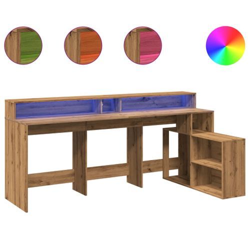 Bureau avec lumières LED chêne artisanal bois d'ingénierie - Photo n°2; ?>