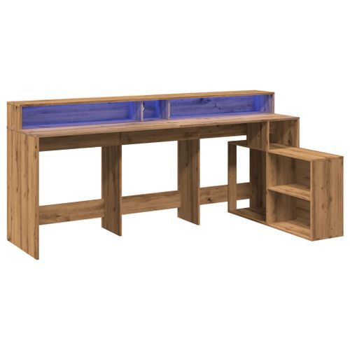 Bureau avec lumières LED chêne artisanal bois d'ingénierie - Photo n°3; ?>