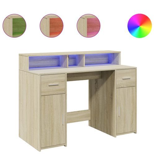 Bureau avec lumières LED chêne sonoma bois d'ingénierie - Photo n°2; ?>