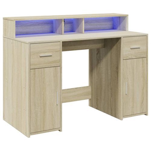 Bureau avec lumières LED chêne sonoma bois d'ingénierie - Photo n°3; ?>