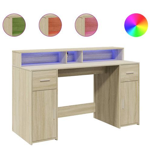 Bureau avec lumières LED chêne sonoma bois d'ingénierie - Photo n°2; ?>