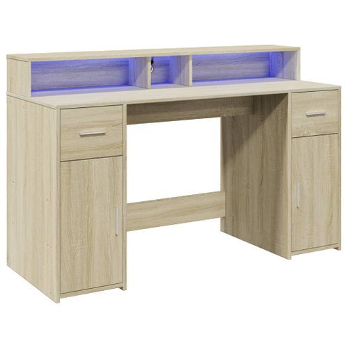 Bureau avec lumières LED chêne sonoma bois d'ingénierie - Photo n°3; ?>