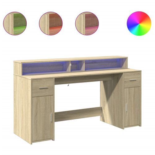 Bureau avec lumières LED chêne sonoma bois d'ingénierie - Photo n°2; ?>