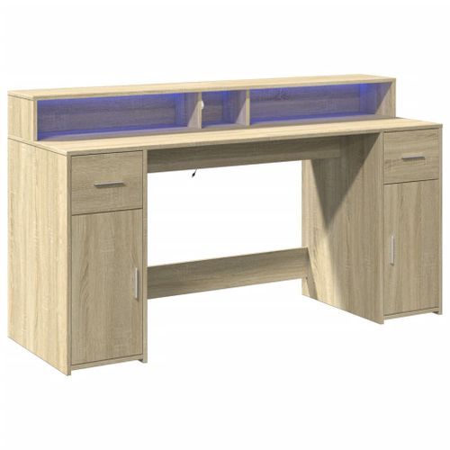 Bureau avec lumières LED chêne sonoma bois d'ingénierie - Photo n°3; ?>