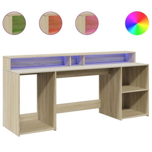 Bureau avec lumières LED chêne sonoma bois d'ingénierie - Photo n°2; ?>