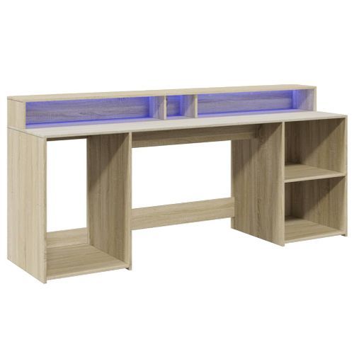 Bureau avec lumières LED chêne sonoma bois d'ingénierie - Photo n°3; ?>