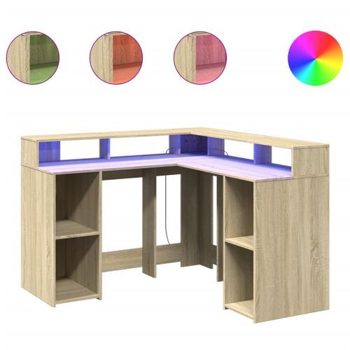 Bureau avec lumières LED chêne sonoma bois d'ingénierie - Photo n°2; ?>