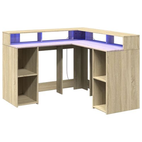 Bureau avec lumières LED chêne sonoma bois d'ingénierie - Photo n°3; ?>