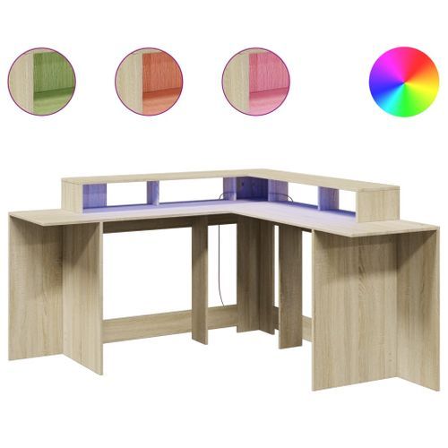 Bureau avec lumières LED chêne sonoma bois d'ingénierie - Photo n°2; ?>