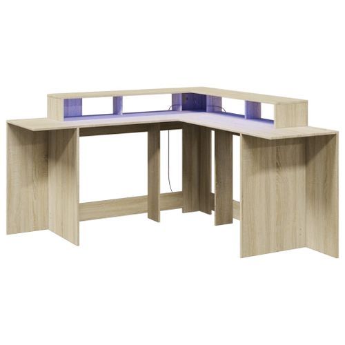 Bureau avec lumières LED chêne sonoma bois d'ingénierie - Photo n°3; ?>