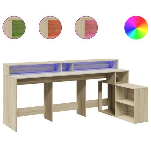 Bureau avec lumières LED chêne sonoma bois d'ingénierie - Photo n°2; ?>