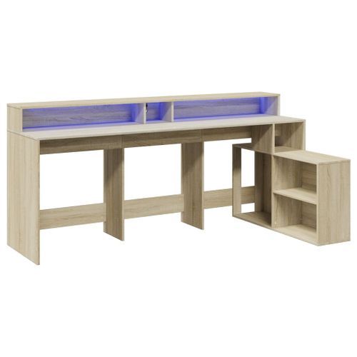 Bureau avec lumières LED chêne sonoma bois d'ingénierie - Photo n°3; ?>