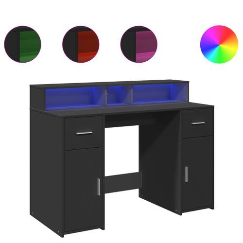 Bureau avec lumières LED noir 120x55x91 cm bois d'ingénierie - Photo n°2; ?>