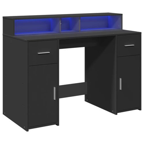 Bureau avec lumières LED noir 120x55x91 cm bois d'ingénierie - Photo n°3; ?>