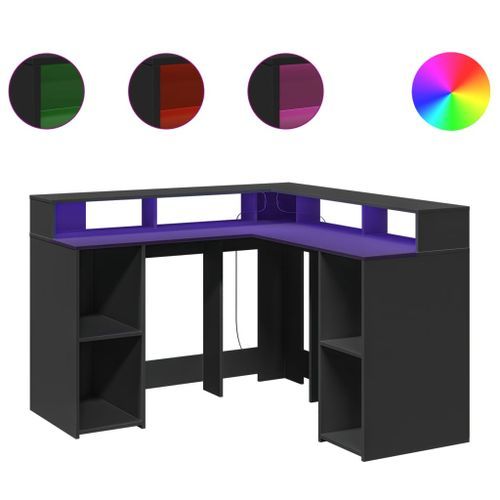 Bureau avec lumières LED noir 130x130x91 cm bois d'ingénierie - Photo n°2; ?>