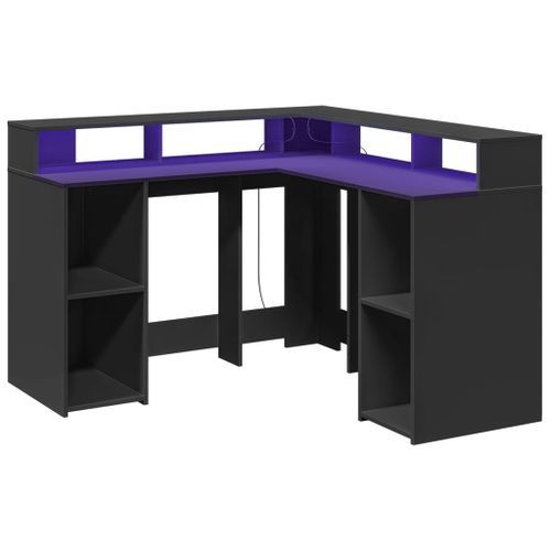 Bureau avec lumières LED noir 130x130x91 cm bois d'ingénierie - Photo n°3; ?>