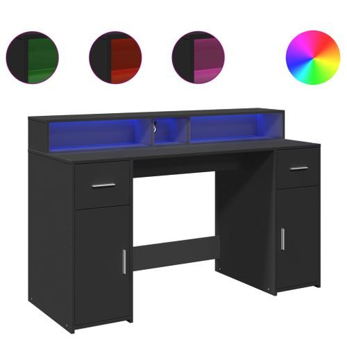 Bureau avec lumières LED noir 140x55x91 cm bois d'ingénierie - Photo n°2; ?>