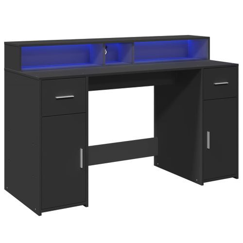 Bureau avec lumières LED noir 140x55x91 cm bois d'ingénierie - Photo n°3; ?>