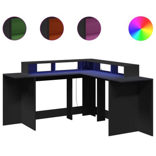 Bureau avec lumières LED noir 152x152x91 cm bois d'ingénierie - Photo n°2; ?>