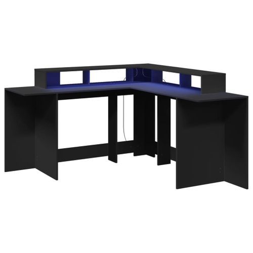 Bureau avec lumières LED noir 152x152x91 cm bois d'ingénierie - Photo n°3; ?>