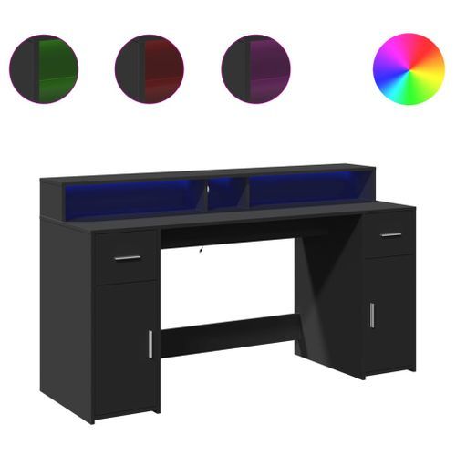 Bureau avec lumières LED noir 160x55x91 cm bois d'ingénierie - Photo n°2; ?>