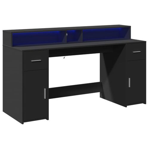 Bureau avec lumières LED noir 160x55x91 cm bois d'ingénierie - Photo n°3; ?>